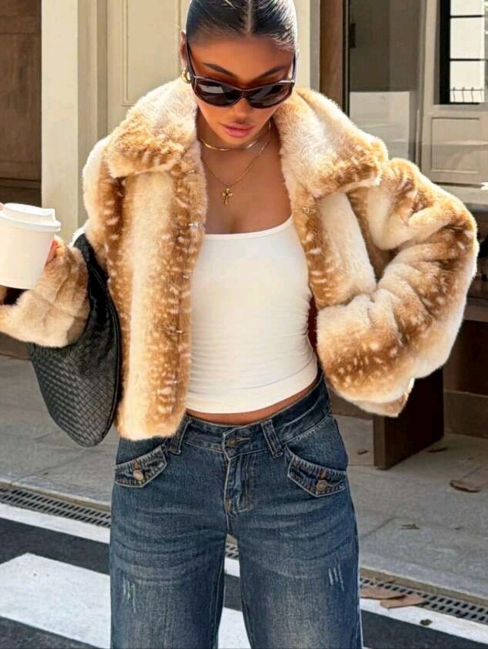 Women's Faux Fur Deer Print Coat, Suitable For Winter Skiing, Street - Picture 6 of 7